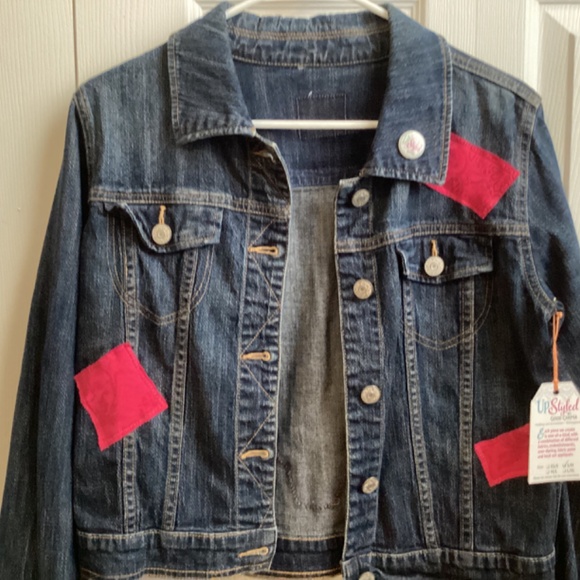 Cherokee UpStyled Denim Jacket w/Fushia Fabric Patches & Appliqué Size S - Picture 2 of 9